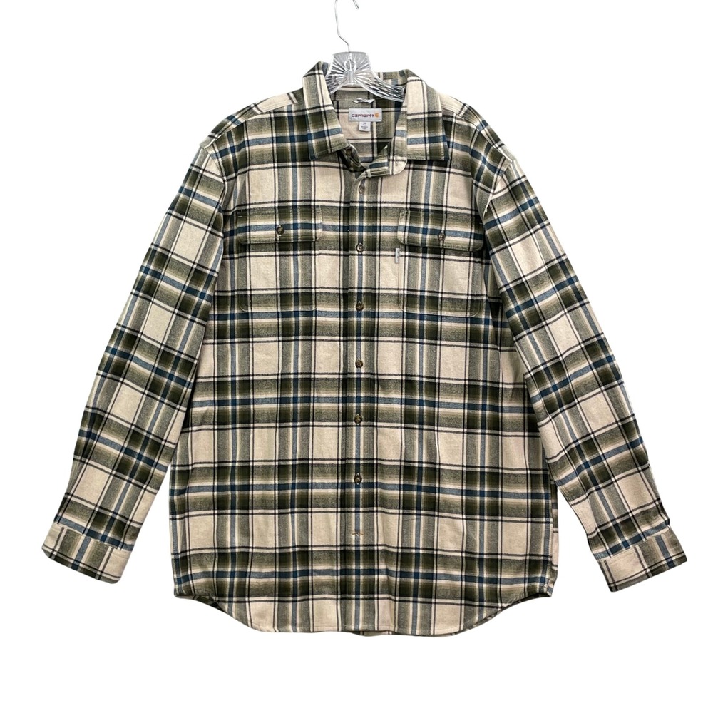 Carhartt Flannel Shirt Men XL Tall Green Plaid Original Fit Western Logger Work